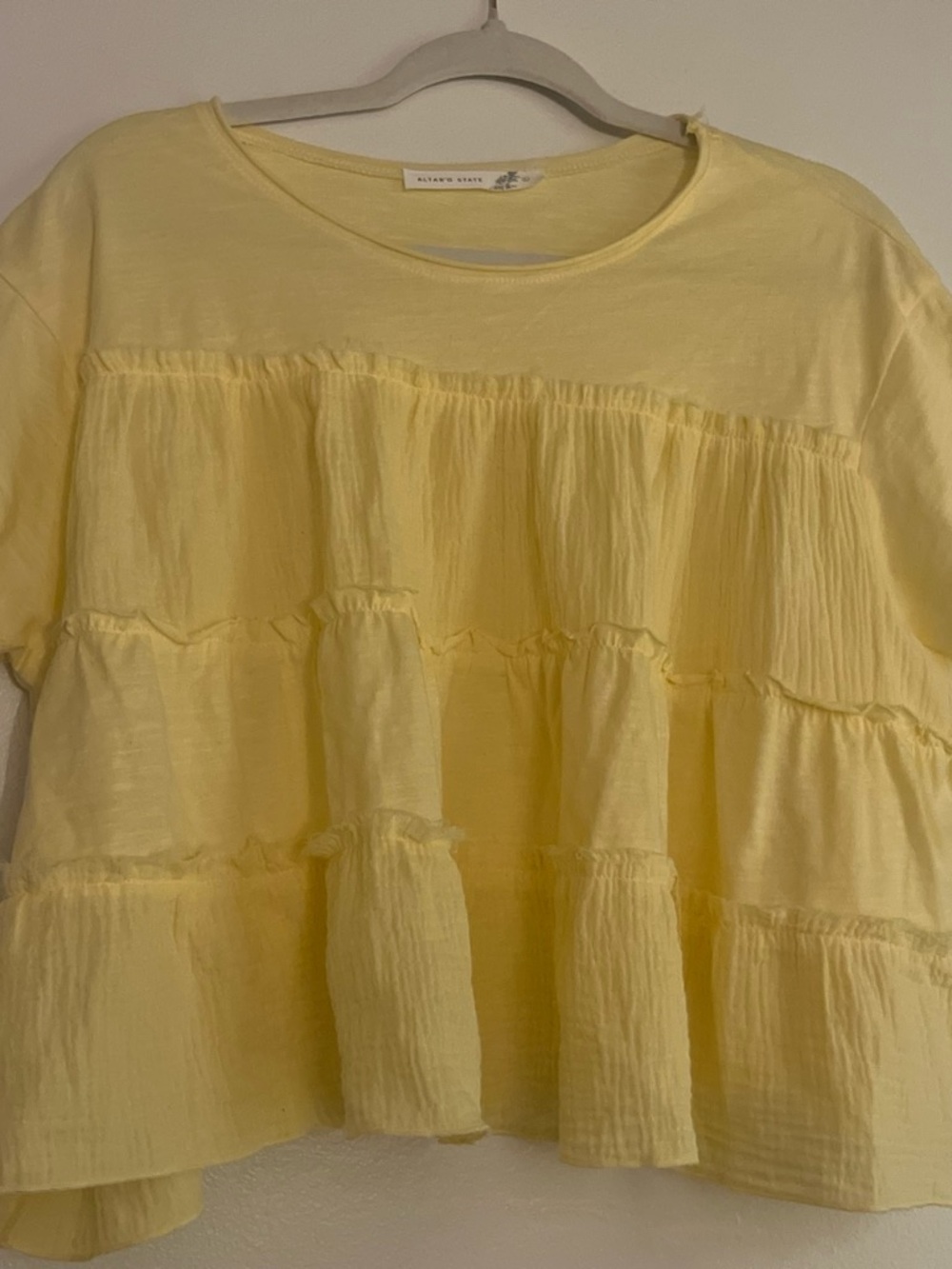 Altar'd State Yellow Tiered Babydoll Ruffle Top 100% Cotton